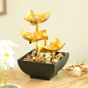 Mini Fontaine d'Eau d'Intérieur Dorée à Trois Niveaux, Décoration de Bureau, Maison, Feng Shui, Forme Rectangulaire, Matériau en Fer - Product Image 3