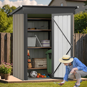 Caseta de Almacenamiento Moderna de Acero para Exteriores con Puerta con Cerradura para Jardín - Product Image 4