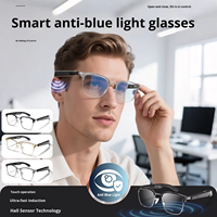 Lunettes intelligentes légères à demi-cadre en acier inoxydable, contrôle tactile, étanches IPX-5, anti-lumière bleue, traduction en temps réel