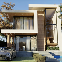 Villa en structure acier avec garage souterrain, isolée, moderne et durable pour propriété résidentielle privée