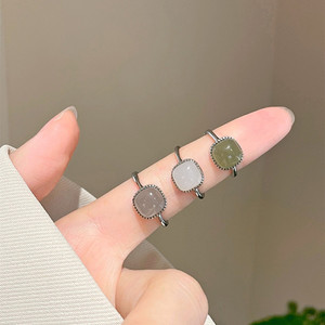 Women's Geometric Artificial Jade Ring Bezel Setting Sugar Cube Design Gift Jewelry JZ-087 - Product Image 4