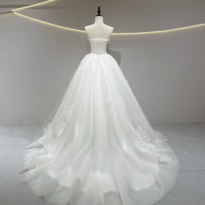 JFH61 Vestidos de Novia Formales de Línea A con Cuello Barco, Encaje, Satén, Cola Capilla, Flores Modernas y Lentejuelas de Cristal - Product Image 2