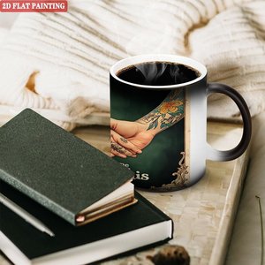 Taza de Viaje Portátil para Bebidas, 11 oz, Cerámica Negra Esmerilada, Taza Mágica que Cambia de Color con el Calor - Product Image 3