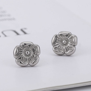 Pendientes florales de acero de titanio para mujer, joyería de moda, diseño elegante de flores, pendientes pequeños, Color plateado - Product Image 4