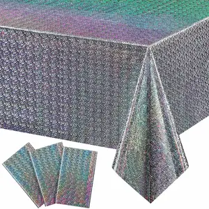 Nappes en plastique irisées Couvertures de table rectangulaires laser jetables brillantes Nappe en feuille holographique Anniversaire