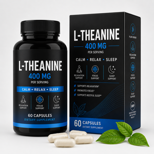 L-Théanine 400mg sous Marque Blanche avec Glycinate de Magnésium pour la Relaxation et <span class=keywords><strong>le</strong></span> Soutien de la Concentration, Capsules Végétaliennes OEM, 60 unités, Vente en Gros - Product Image 1