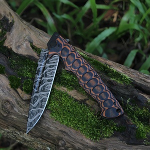 Thiết Kế Mới Màu Kép G10 Xử Lý Chiến Thuật Dao Laser Khắc Damascus Mô Hình Gấp Lưỡi Cắm Trại Survival Pocket Dao - Product Image 4