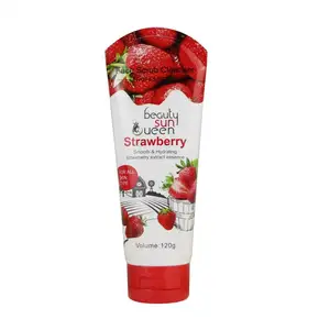 新款深层水洗保湿发泡草莓自有品牌面部磨砂膏去角质有机泡沫洁面乳适用于敏感肌肤