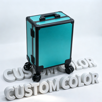 Valise trolley en aluminium noir carbone avec roulettes, poignée télescopique, serrure TSA et 4 compartiments, étui à cartes en aluminium pour 100 plaques