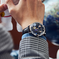 Montre homme Space Explore, montres mécaniques à bracelet en cuir véritable, montre automatique de luxe pour homme