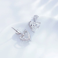 Boucles d'oreilles en platine Pt950 avec diamant de laboratoire taille cœur, certification IGI et pierres latérales de 0,579 ct, bijoux élégants pour femmes