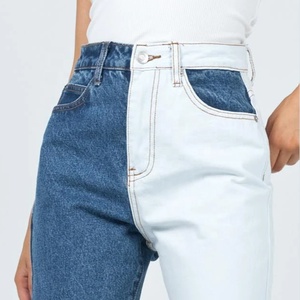 Jeans Mom bicolores <span class=keywords><strong>taille</strong></span> <span class=keywords><strong>haute</strong></span> de couleur blanche et bleue personnalisés à la mode féminine - Product Image 5