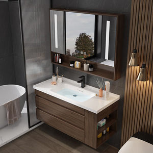 Modern solid wood bathroom cabinet combination bathroom washbasin washbasin ceramic integrated basin - Product Image 3