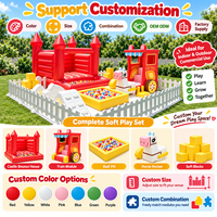 Aire de jeux gonflable colorée Château Rouge avec chariot de poney et piscine à balles jaune pour enfants, idéale pour les fêtes et événements intérieurs/extérieurs