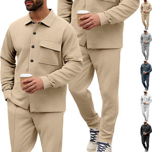 Cardigan décontracté pour homme style européen et américain, automne-hiver, à revers, manches longues, simple boutonnage, couleur unie, coupe ajustée, kaki - Product Image 3