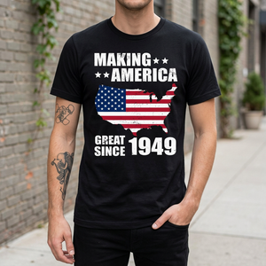 Camiseta de Jersey 100% Algodón Estampada para Hombre, Cuello Redondo, Manga Corta, Secado Rápido, Ecológica, Estilo Casual Elegante 'Making America Great 1949' - Product Image 3