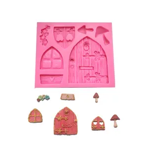 Moule décoratif pour maison de fée, Vintage, design de dessin animé, portes en bois, moule en résine d'argile, pour gâteau et fondant de chocolat, DIY bricolage, 3D