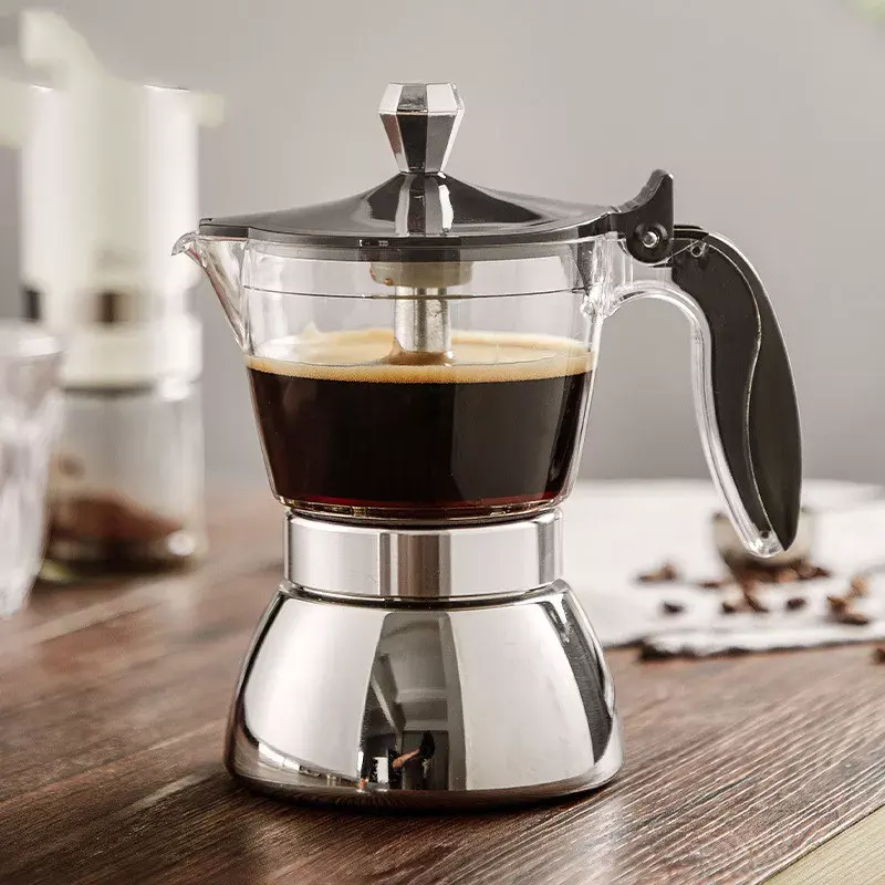 Espresso Cafetera Moka Coffee Maker 6 Cups 180ml 280ml Stovetop Transparent Glass Kettle Tube Moka Pots