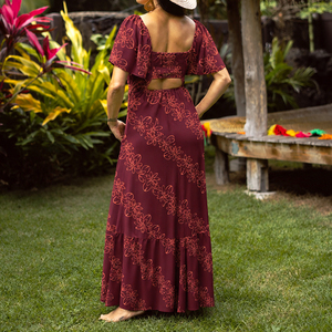 Robe hawaïenne à imprimé plage, col carré élégant, taille cintrée, sur mesure, en viscose de haute qualité, robe maxi. - Product Image 2