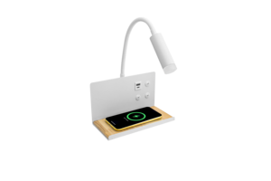 Lampe murale de lecture LED moderne et simple, blanche, pour chambre à coucher, salon, avec chargeur de téléphone sans fil AC, interrupteur rotatif, abat-jour <span class=keywords><strong>noir</strong></span> en aluminium - Product Image 4