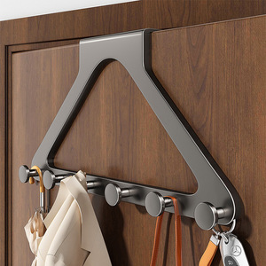 Porte-manteau mural triangulaire gris bronze avec 5 crochets pour clés, parapluies et manteaux - Product Image 1