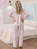 Ensemble de pyjama doux Loveda pour femme, motif rayé imprimé, chemise à manches longues et pantalon droit, idéal pour l'hiver