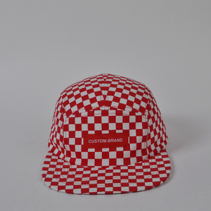 Tùy Chỉnh Cổ Điển Khối Vuông Sọc Hip-Hop 5 Bảng Điều Chỉnh Hat Màu Đỏ Snapback Cap Ca rô In Thêu Chạy Trại Hat - Product Image 1