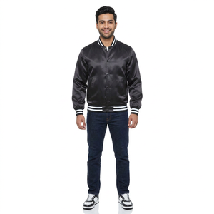 Veste de sports d'équipe personnalisée blanc noir Baseball vestes en satin universitaire pour hommes personnalisé CollegeBaseballjacket pour hommes - Product Image 1