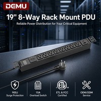 Boîtier de distribution en rack 19 pouces 1UT DEMU, 8 prises US 125V 15A, charge rapide USB 12W, protection contre les surtensions 900J, protection contre les surcharges