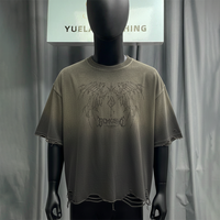 Fabricant de vêtements à faible MOQ, T-shirt personnalisé imprimé DTG, ourlet délavé, 100% coton, style streetwear, T-shirt pour homme