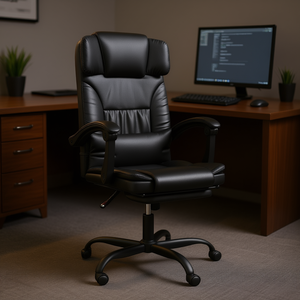 Sedia da Ufficio Direzionale in Ecopelle Nera con Regolazione Manuale, Base Girevole e Stile Reclinabile - Product Image 2