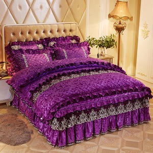 Ensemble de couette de qualité en coton 100% doux en velours de style européen, volants brodés, housse de couette, jupe de <span class=keywords><strong>lit</strong></span>, <span class=keywords><strong>couvre</strong></span>-<span class=keywords><strong>lit</strong></span> matelassé - Product Image 2