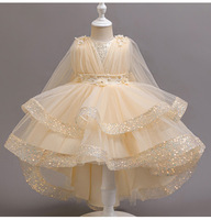 Gaun Putri Tulle Payet Berkilau untuk Anak Perempuan, Gaun Tutu Mengembang Elegan untuk Pesta Ulang Tahun, Pertunjukan Piano, dan Acara Panggung