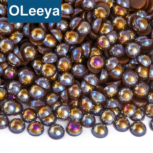 OLeeya ABS Plastic Half Round Pearls Coffee Ab Color Series Freewater Loose Pearls Decoration for Shoes Tumblers Glass Crafts - Product Image 1