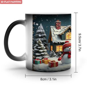 Tasse magique 11oz en céramique sensible à la chaleur, motif de Noël noir givré, peinture plate 2D - Product Image 1