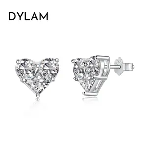 Dylam terbaik 2024 hadiah Hari Valentine S925 perak Rhodium 18K lapis emas merah muda bening berkilau 5A kubik zirkonia anting kancing hati