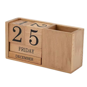 Accesorios para el <span class=keywords><strong>Hogar</strong></span> y la Oficina, Calendario de Madera, Calendario Diario, Semanal y <span class=keywords><strong>Mensual</strong></span>, Bloques de Calendario de Madera, Caja de Calendario de Madera con Portalápices - Product Image 5