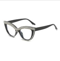 Nouvelles lunettes pour femmes, monture carrée pleine, style européen et américain, personnalisées, faites à la main, avec diamants incrustés, verres PC anti-lumière bleue, effet œil de chat