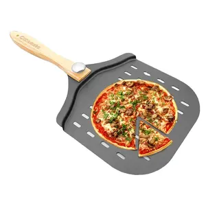 2023 Novo Estilo 12 polegada x 14 polegada Pizza Board com Folding Punho De Madeira Casca De Pizza De Alumínio