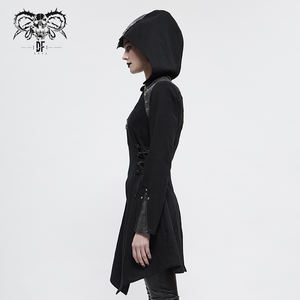 Manteau <span class=keywords><strong>mi</strong></span>-<span class=keywords><strong>long</strong></span> à capuche <span class=keywords><strong>noir</strong></span> pour femmes, vêtement en cuir, amovible, en forme d'aigle, patchwork punk rock, CT169 - Product Image 3