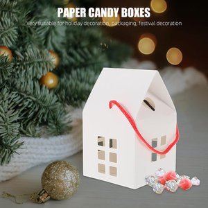 Boîte à friandises durable en carton blanc <span class=keywords><strong>bricolage</strong></span> en forme de maison creuse élégante avec poignée de ligne rouge Halloween charmante boîte à bonbons pour magasin - Product Image 4