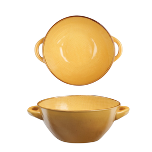 LÍNEA MEDITERRÁNEA - TAZA PARA SOPA DE GRES AMARILLO CON 2 ASAS 540ML - Product Image 1