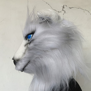 Máscara de látex de perro <span class=keywords><strong>husky</strong></span> esponjoso de aspecto realista - Disfraz de fiesta con pelo para Halloween y Cosplay - Product Image 5