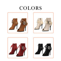 Bottes de danse latine pour femmes, design élégant avec boucle et lacets, chaussures de danse de salon confortables à talons hauts