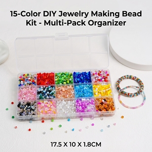 Kit de Fabricación de Joyas con 15 Compartimentos, Cuentas de Vidrio Multicolores de 4 mm y Cuentas Tubulares en Caja para Manualidades y Collares - Product Image 1
