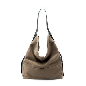 Minimalist Canvas <b>Shoulder</b> Bag Khaki Black Leather <b>Strap</b> | Factory Custom OEM/ODM for Fashion & Lifestyle Brands - Product Image 1