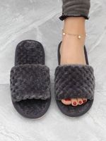 Pantoufles d'Intérieur et d'Extérieur Chaussures d'Hiver Chaudes à Bout Ouvert en Peluche Moelleuse en Fausse Fourrure pour Femmes - Direct Usine