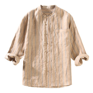 G036 nuova <span class=keywords><strong>camicia</strong></span> estiva in <span class=keywords><strong>stile</strong></span> <span class=keywords><strong>giapponese</strong></span> con colletto ripiano tinta in filo di lino a maniche a tre quarti Casual Versatile da uomo - Product Image 5