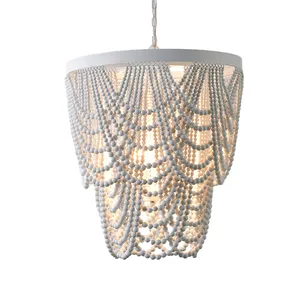 Bohemian Quarto Chandelier Wood Bead Lâmpada Sala de jantar Quarto Princesa Cozinha decorativa contemporânea cozinha luzes pingente