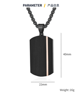 Pingente de Placa de Identificação Militar Masculino em Aço Inoxidável, Bicolor Preto e Prata, com Textura Vertical, Joia de Colar - Product Image 5